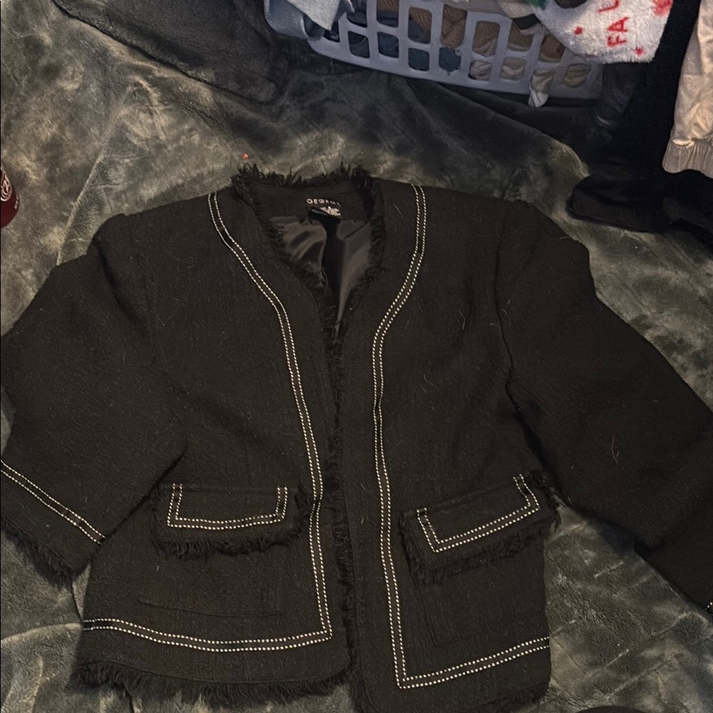 Chic Black Blazer with White Stitching